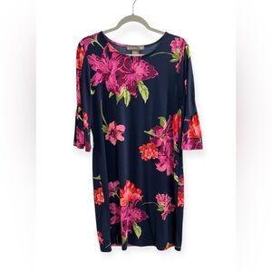 alexandra + oak Women’s floral navy dress with pink and green accents, Size L